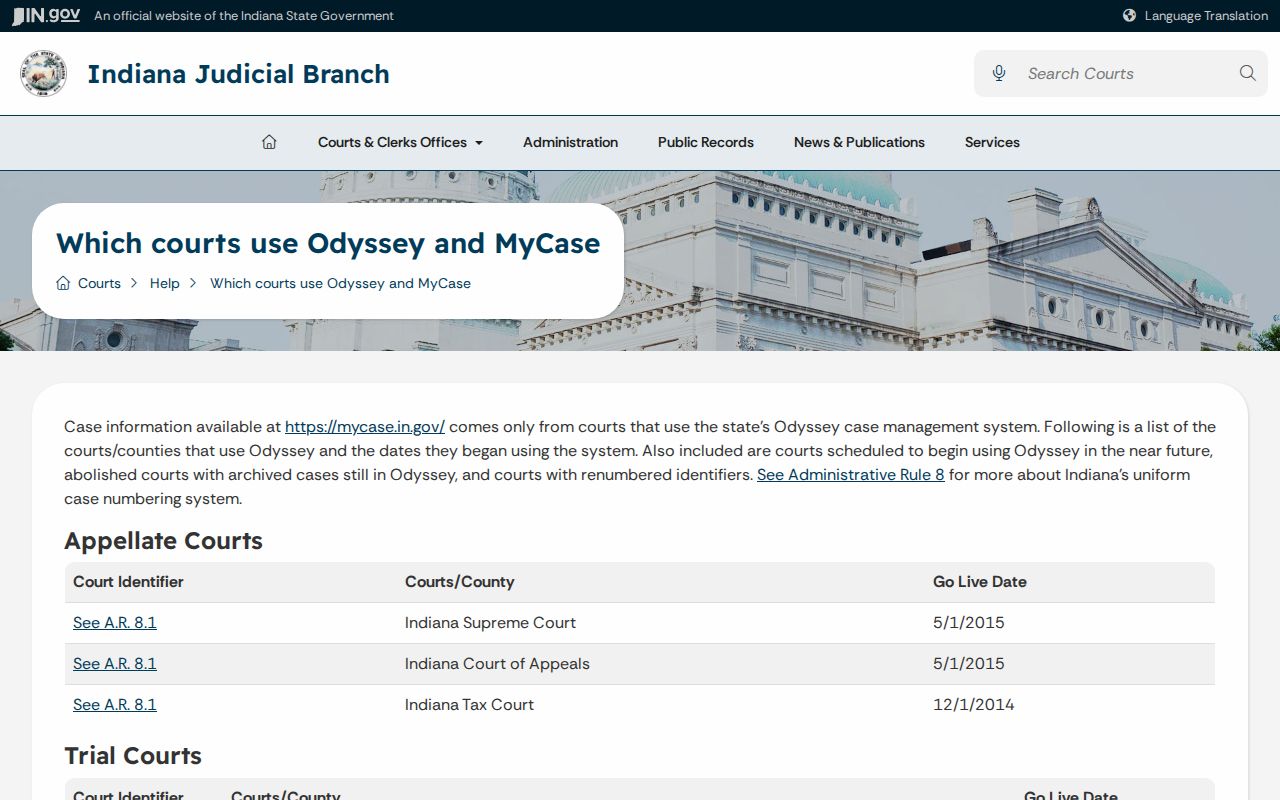 Rush County warrant records Odyssey court identifiers